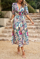 EUPHORIC MOOD FLORAL PRINTED MIDI DRESS - MULTI