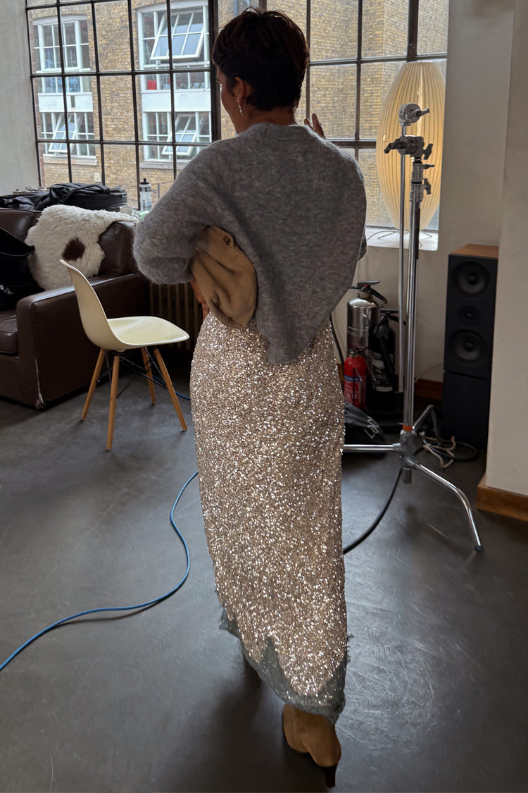 Silver Sequin Midi Maeva Skirt
