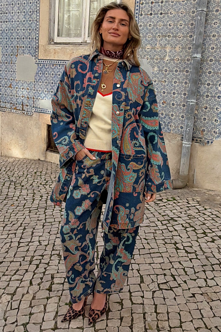 Denim Paisley Barrel Leg Jeans