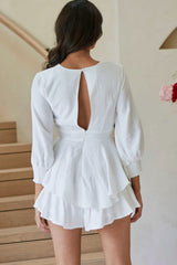 Awakening Long Sleeve Twist Bust Romper White