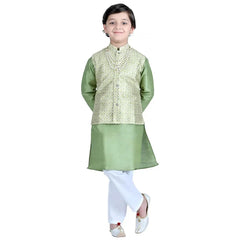 Vaanee Designz Boys Ethnic Wear Waistcoat Kurta Pyjama Set in Green for Boys Kids (VD50000-Greenn)