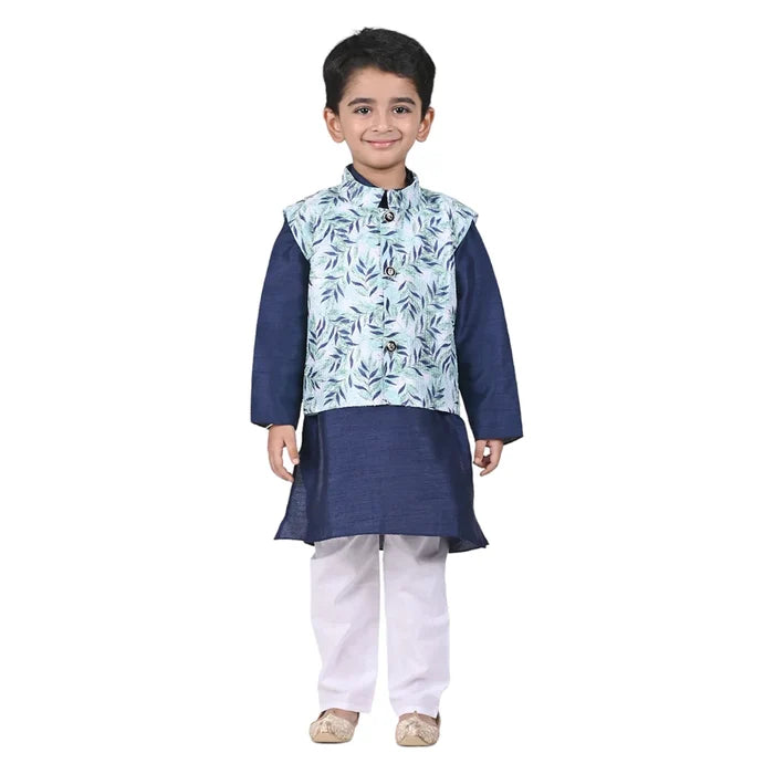 Vaanee Designz Boys Ethnic Wear Waistcoat Kurta Pyjama Set in Navy Blue for Boys Kids