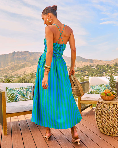 Harbor Line Striped Fit And Flare Maxi Dress