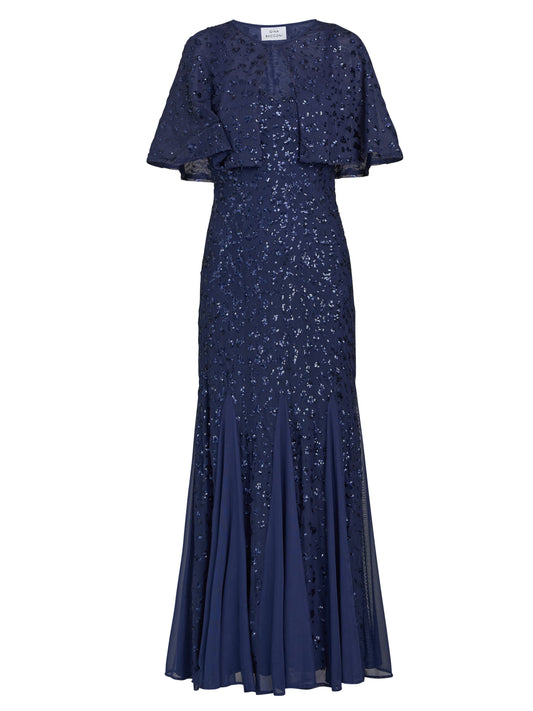 Gina Bacconi Navy Jordan Sequin Beaded Maxi Dress And Jacket