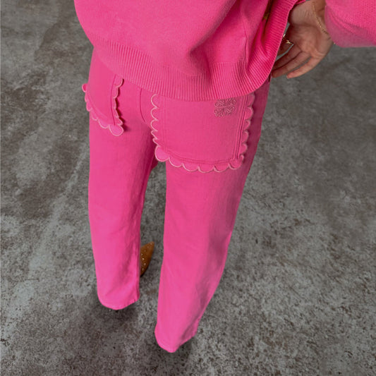 Pink Denim Scallop Detail Jeans