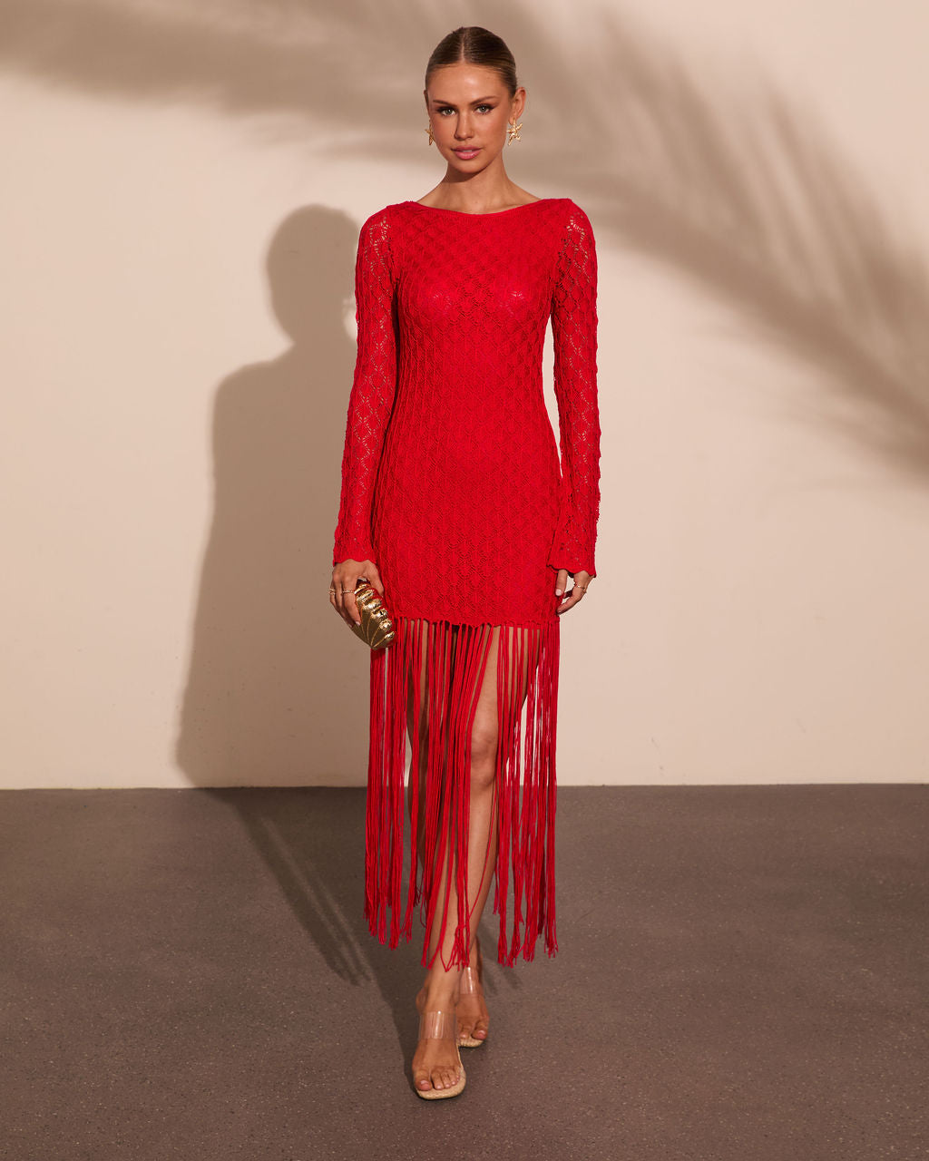 Secret Terrace Fringe Crochet Maxi Dress