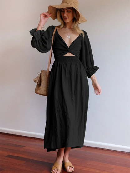 CALL IT LOVE TWO WAY TIERED MIDI DRESS - BLACK