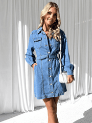 Make It Known Denim Collared Mini Dress - Denim Blue