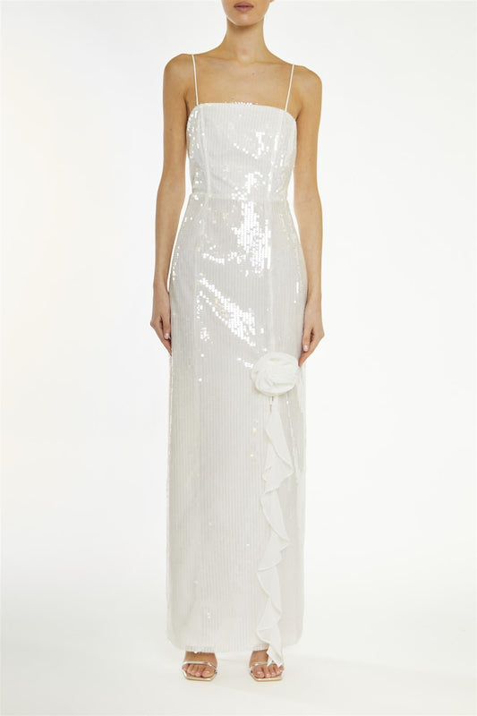 True Decadence White Crystal Split Maxi Dress