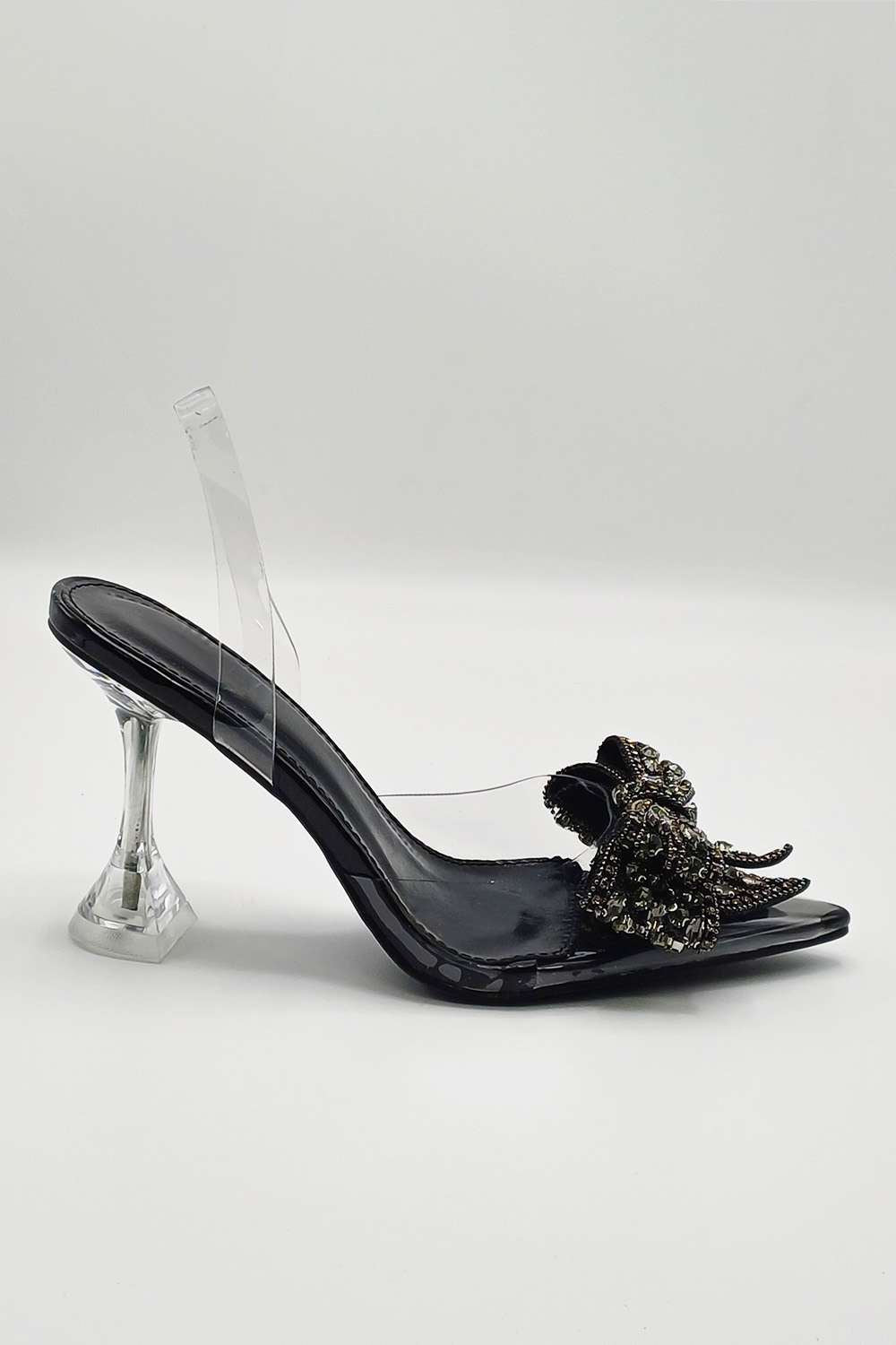 Tatiana Diamante Embellished Bow Detail Slingback Court Shoes in Black