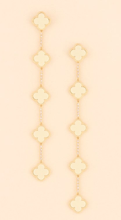 Emy Jeweled Clover Charm Drop Earrings - Ivory