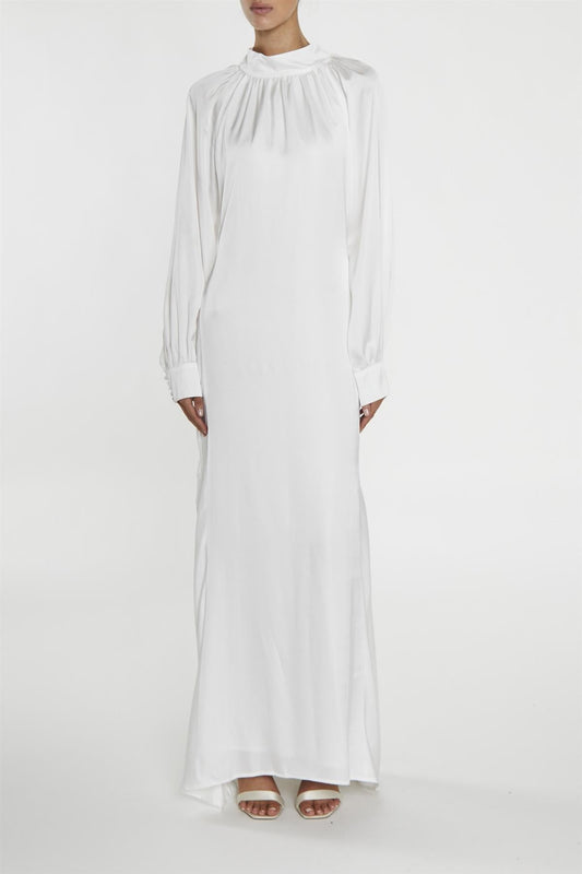 true Decadence Reyna White High-Neck Fishtail Maxi-Dress