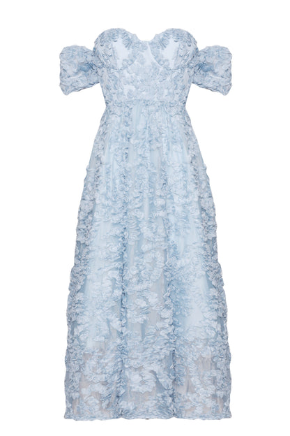 True Decadence Blue Amelia Blue Floral Bardot Skater Dress