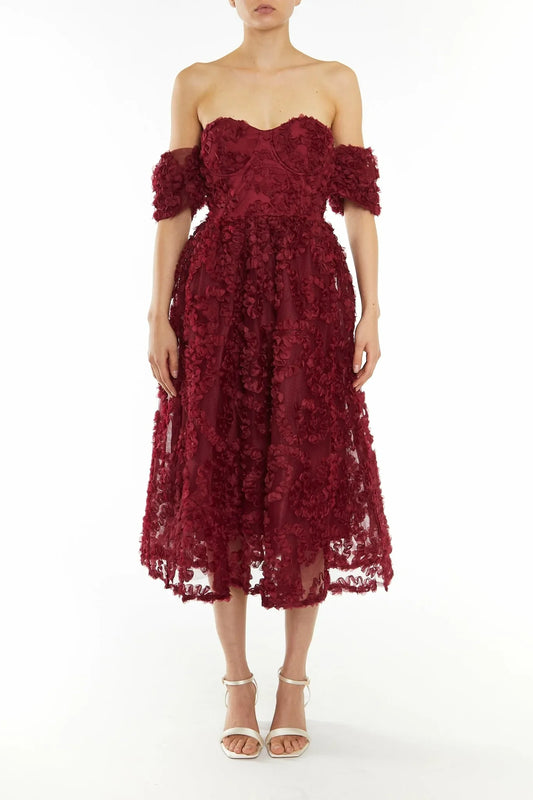 True Decadence Burgundy Amelia Bardot Dress