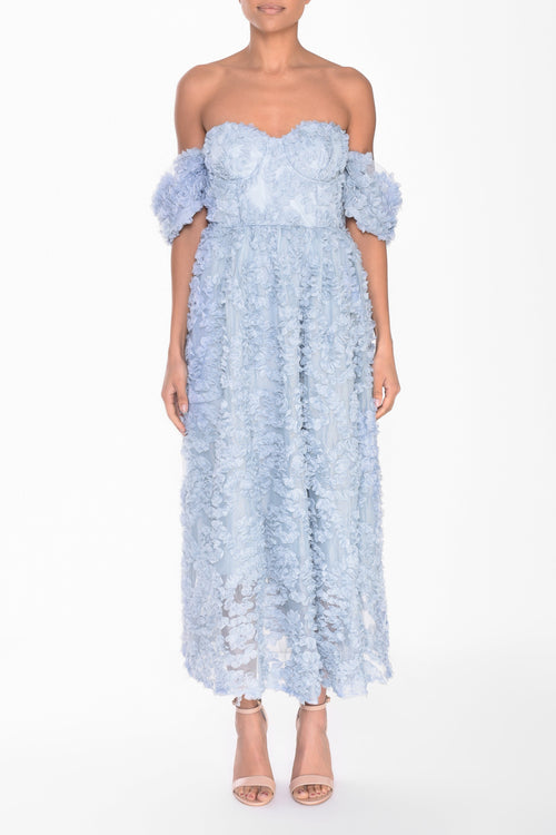 True Decadence Blue Amelia Blue Floral Bardot Skater Dress