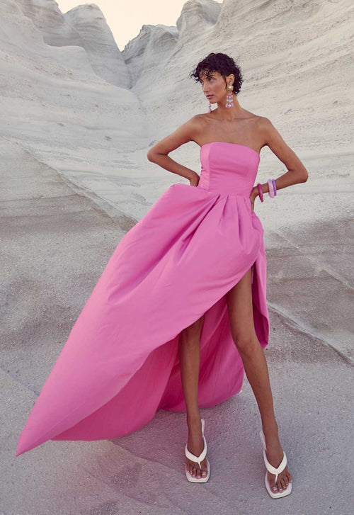 True Decadence Bright-Pink Emma Hi-Low Hem Maxi