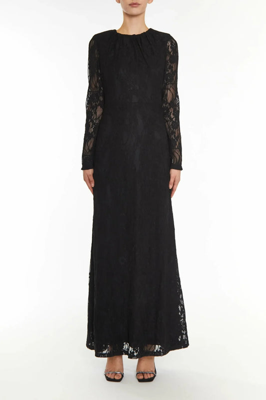 True Decadence Black Siena Lace Maxi Dress