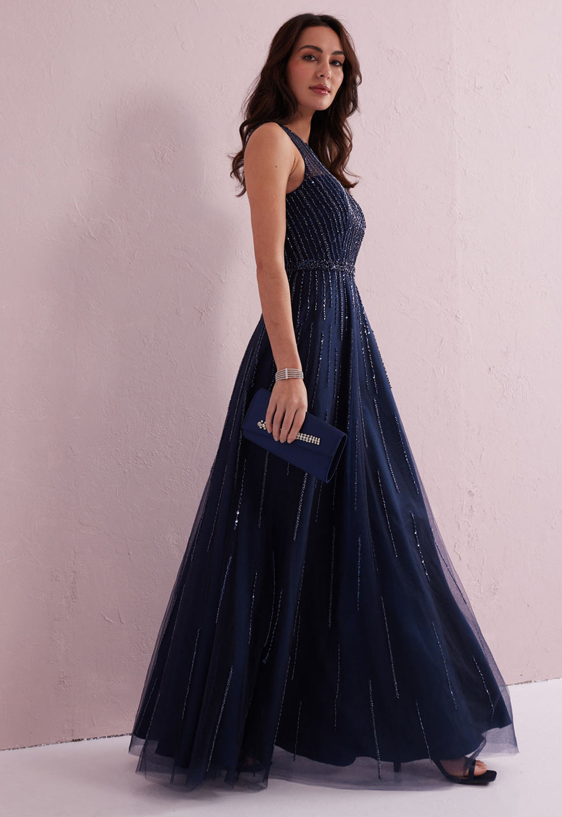 Samantha Jane Navy Angel Embellished Gown