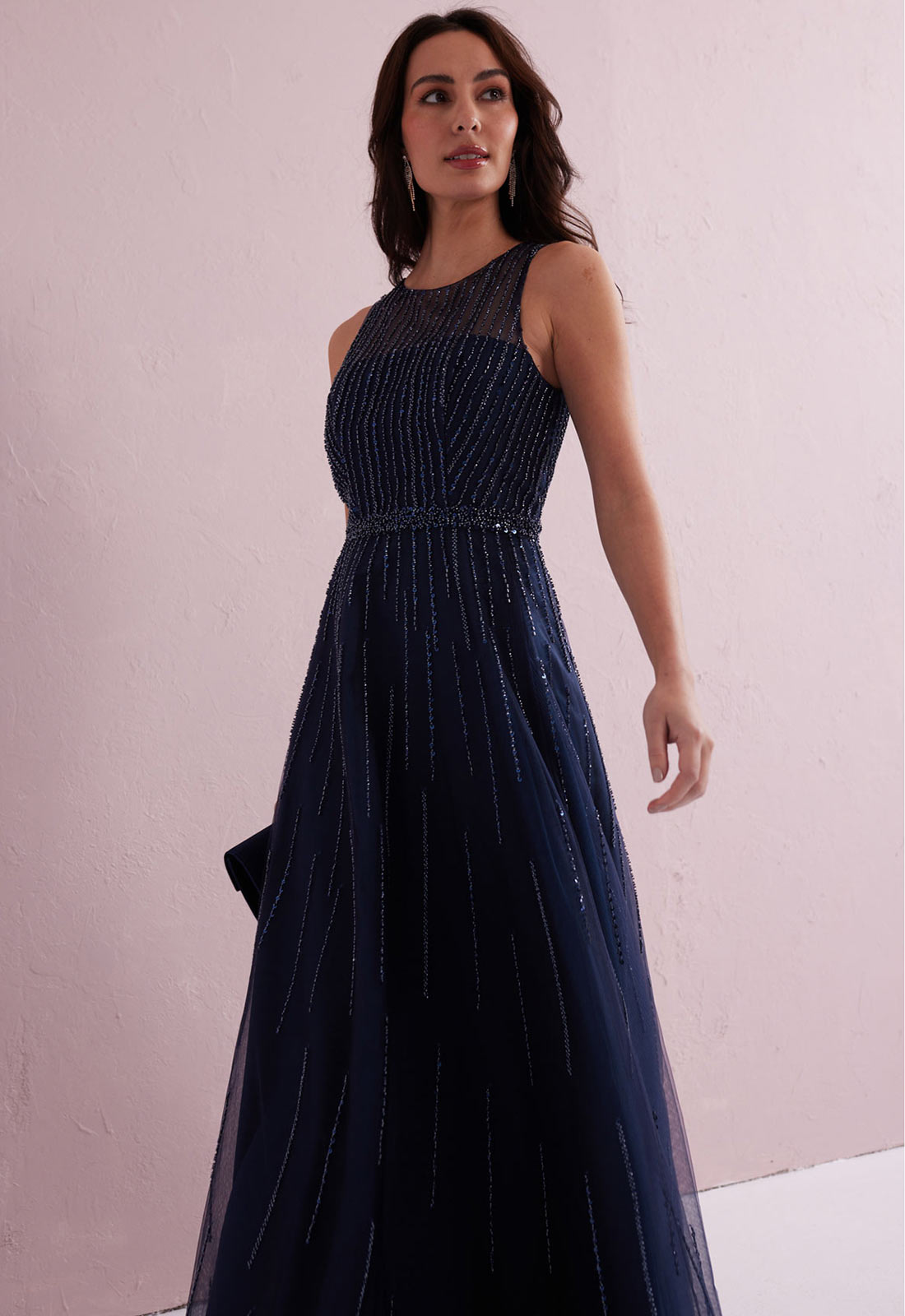 Samantha Jane Navy Angel Embellished Gown