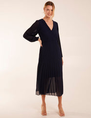 Wrap Front Pleated Midi Dress