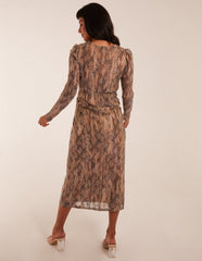 Snake Print Plisse Twist Front Dress