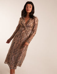 Snake Print Plisse Twist Front Dress