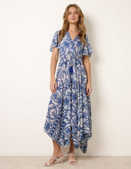 Asymmetric Hem Wrap Dress