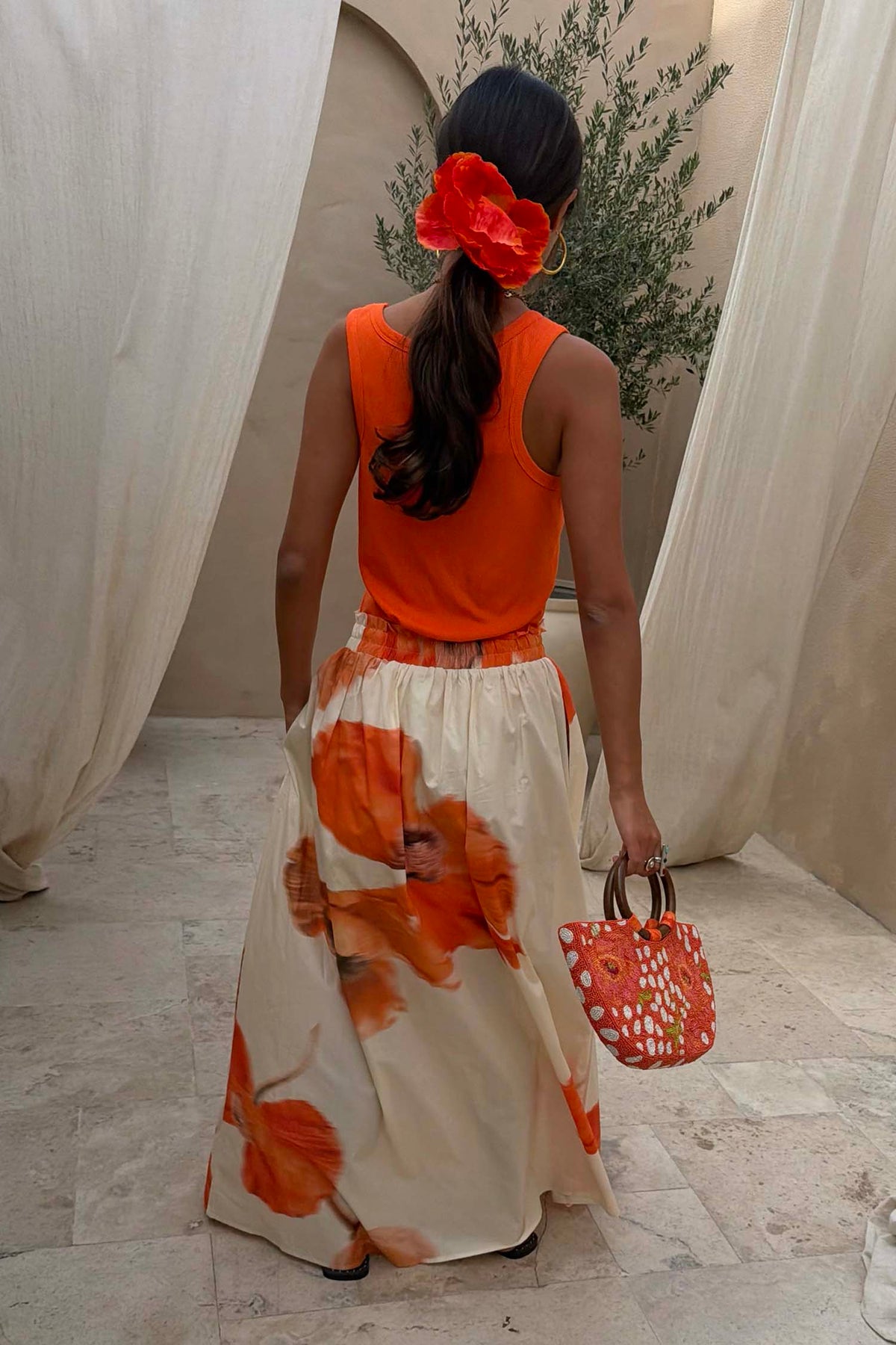 Blurred Floral Midi Skirt