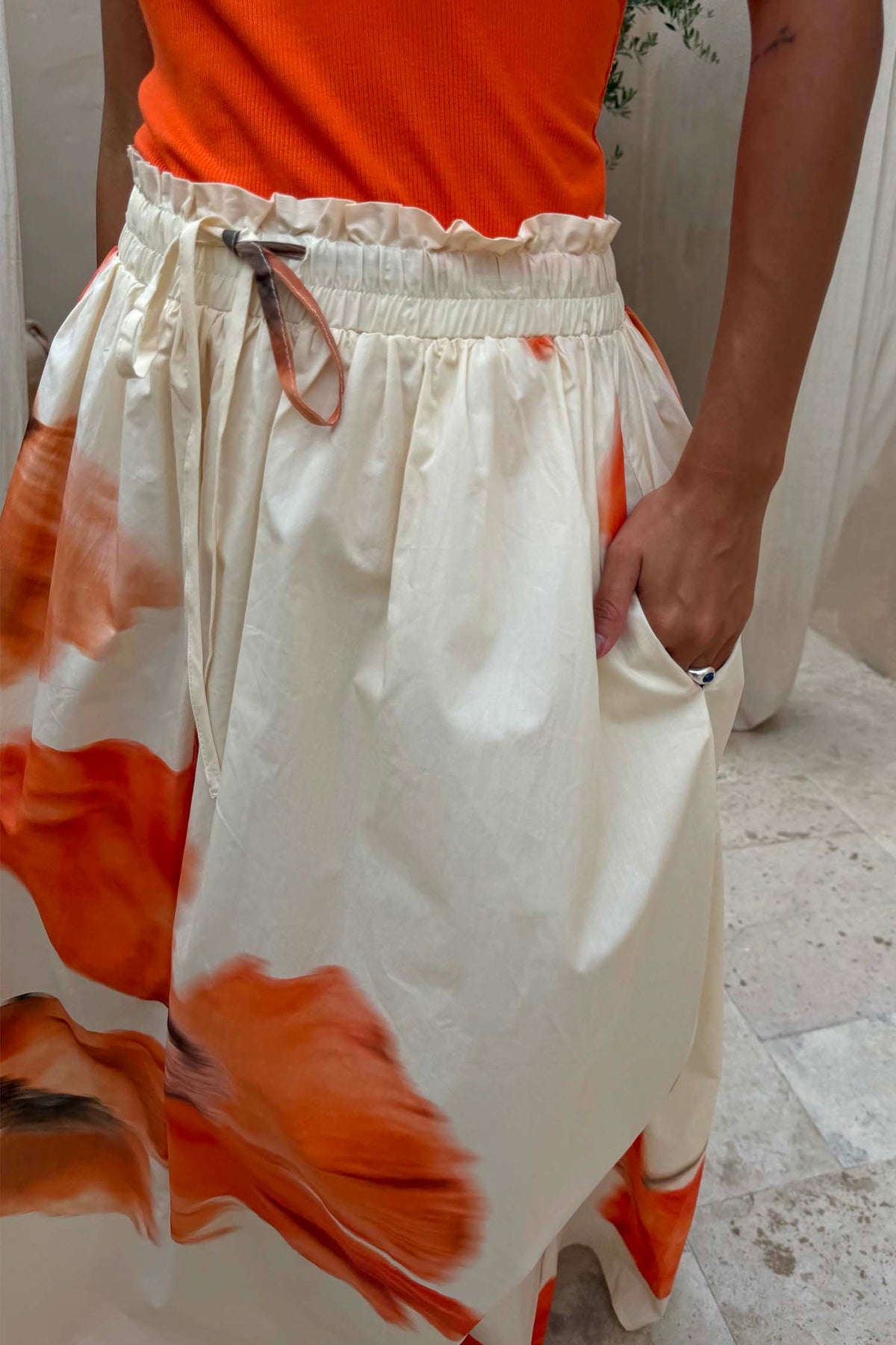Blurred Floral Midi Skirt