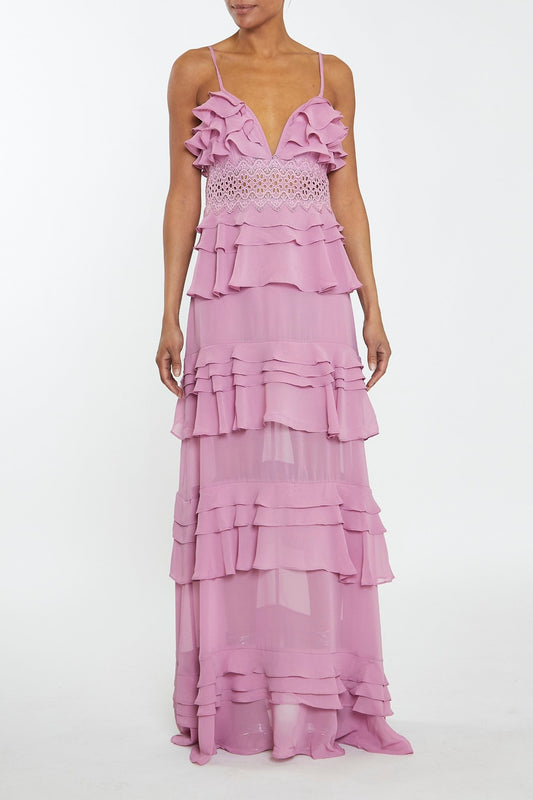 true Decadence Sophia Orchid Plunge Front Tiered Ruffle Maxi-Dress