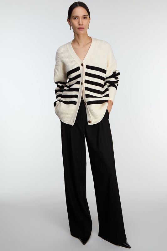 STRIPED BUTTON FRONT CARDIGAN