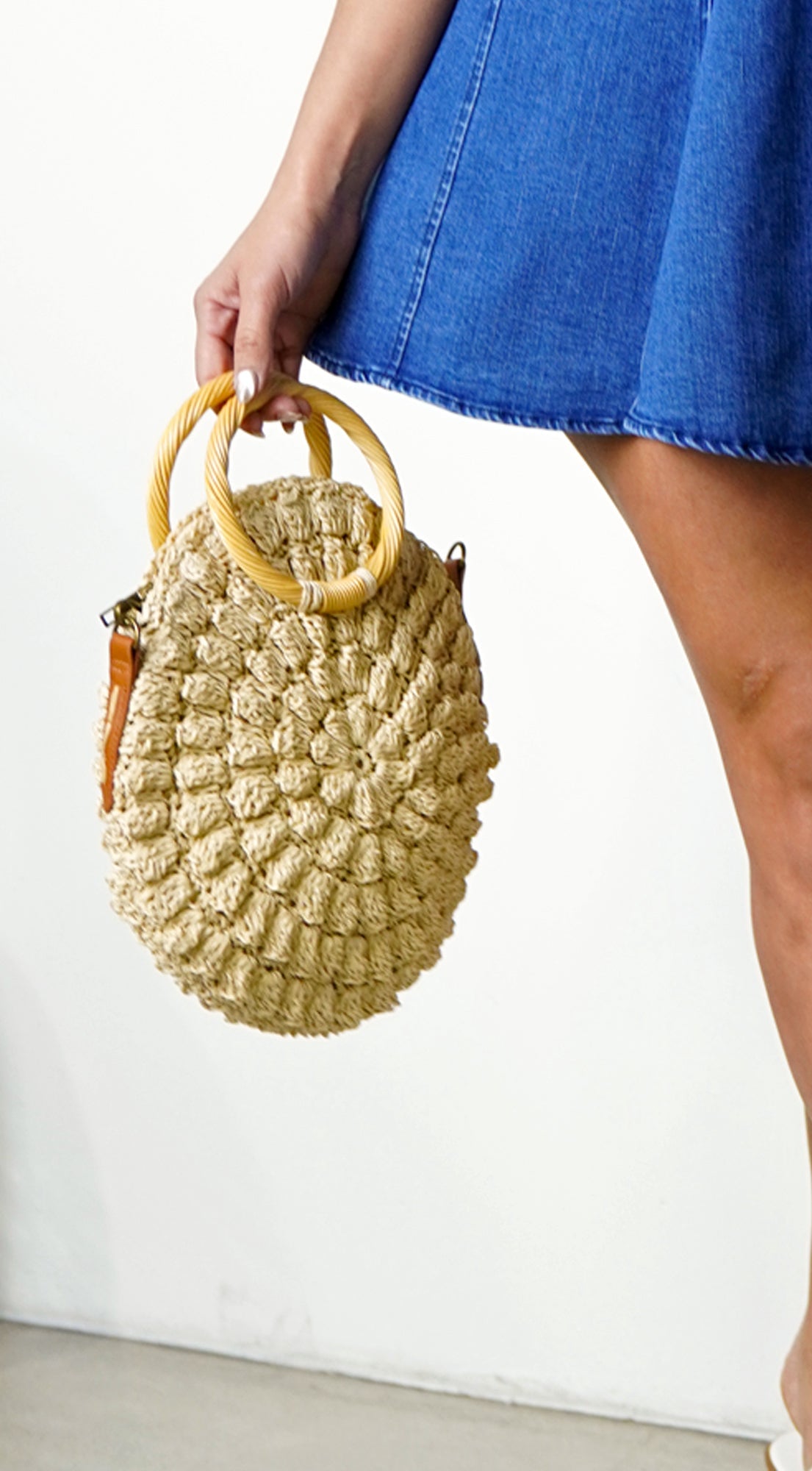 Baha Straw Round Handbag - Ivory