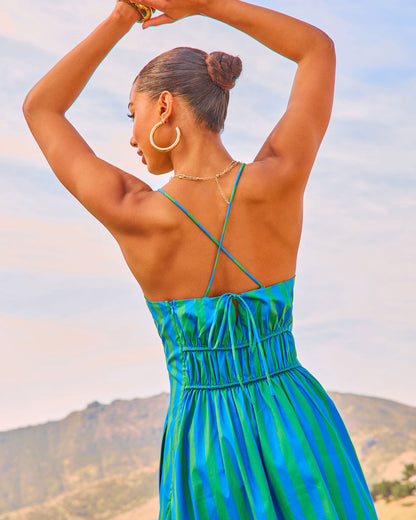 Harbor Line Striped Fit And Flare Maxi Dress