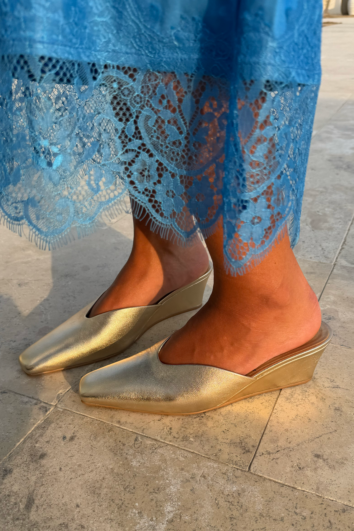 Gold Wedge Mule