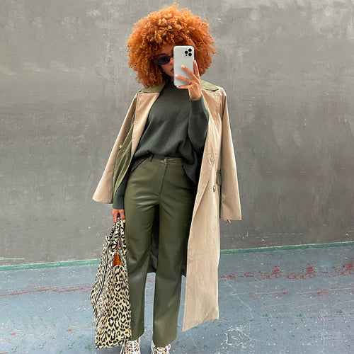 Khaki Vegan Leather Trouser