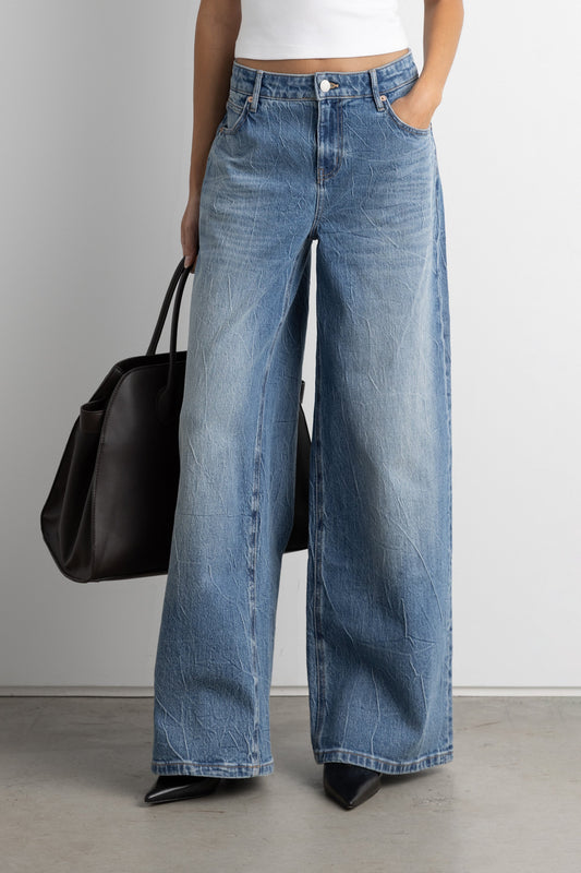 CREASED EFFECT WIDE LEG JEAN