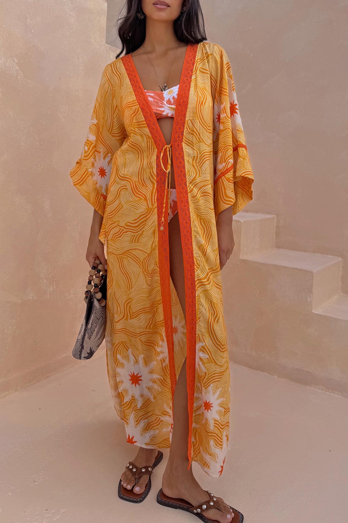 Yellow Sun Kimono with Beading