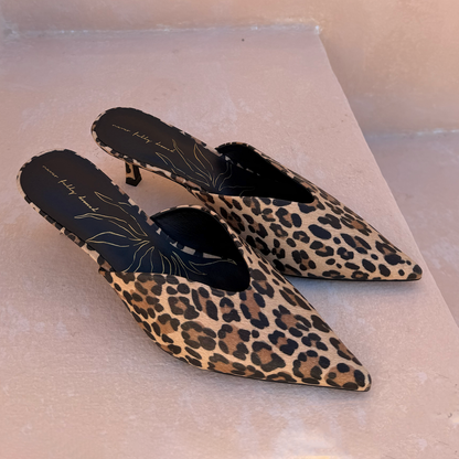 Leopard Heel Mules