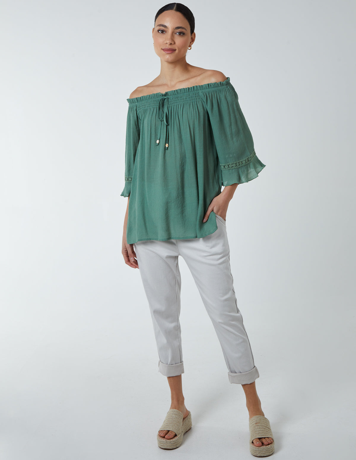 Bardot Tie Front Top