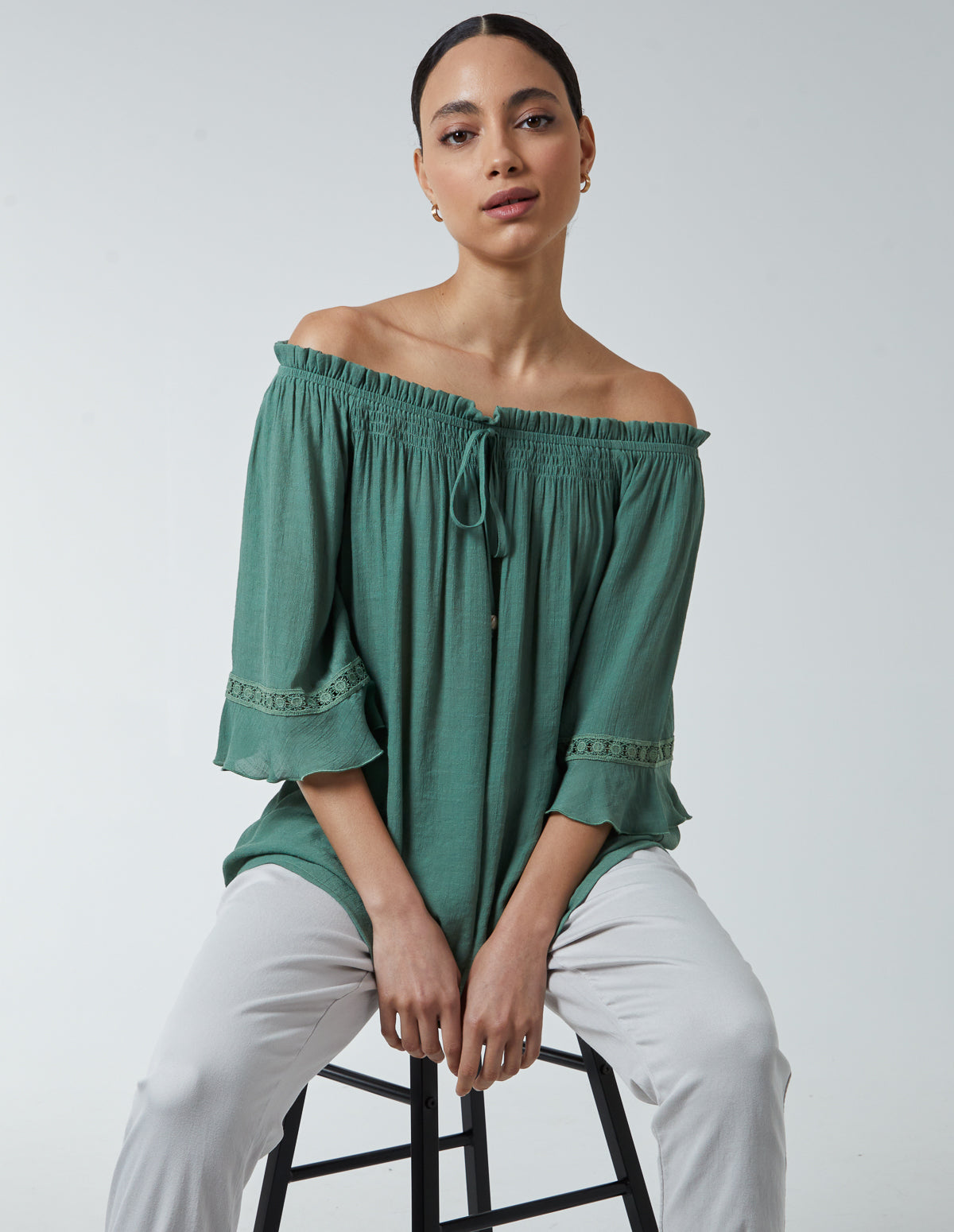 Bardot Tie Front Top