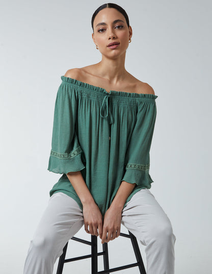 Bardot Tie Front Top