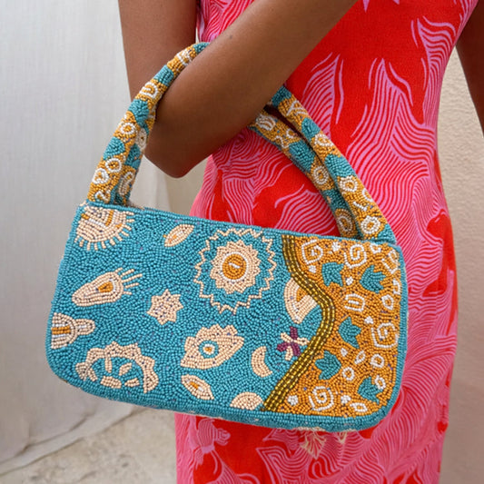 Blue and Yellow Morocco Beaded bag