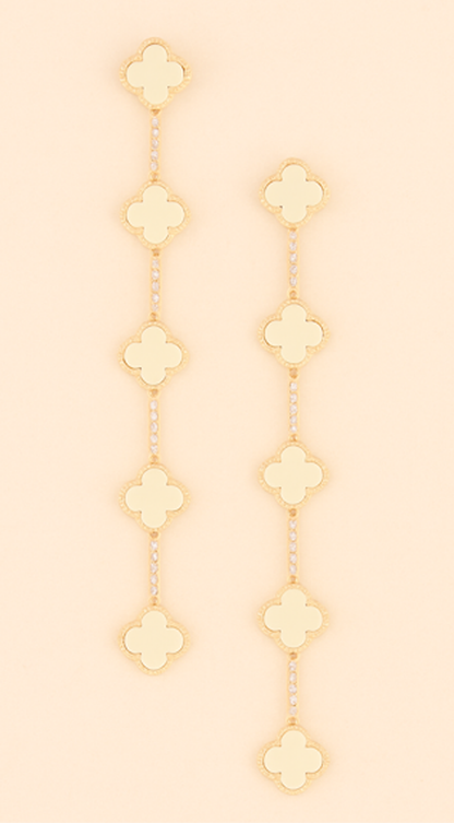 Emy Jeweled Clover Charm Drop Earrings - Ivory