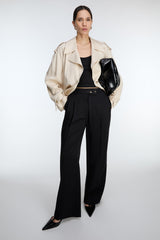 HIGH-RISE WIDE LEG BELT DETAIL TROUSER
