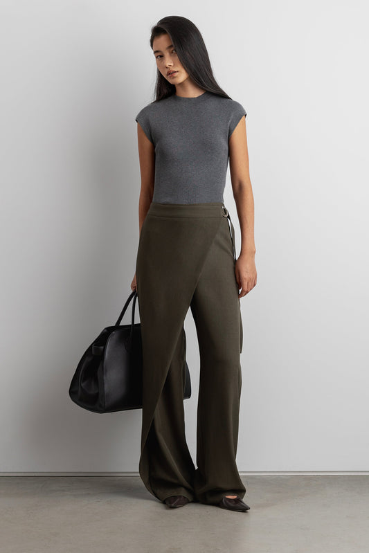 SIDE WRAP STRAIGHT LEG PANTS