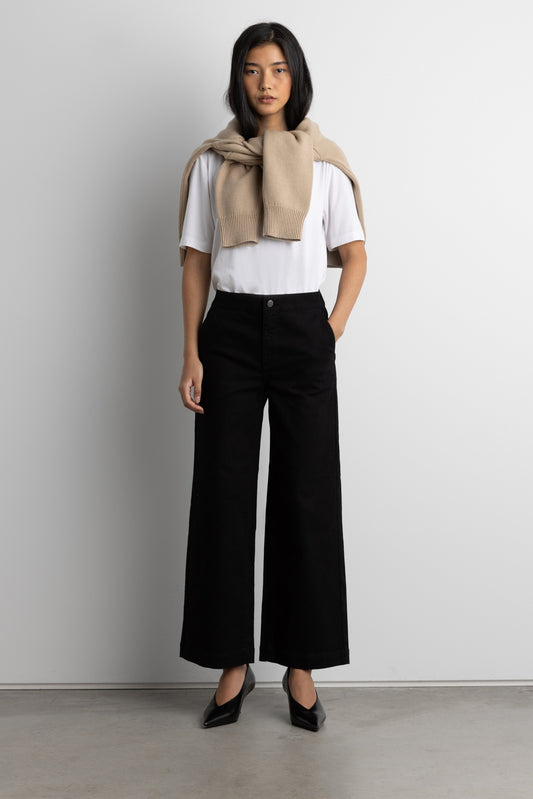 CROPPED LENGTH TWILL WIDE LEG PANT