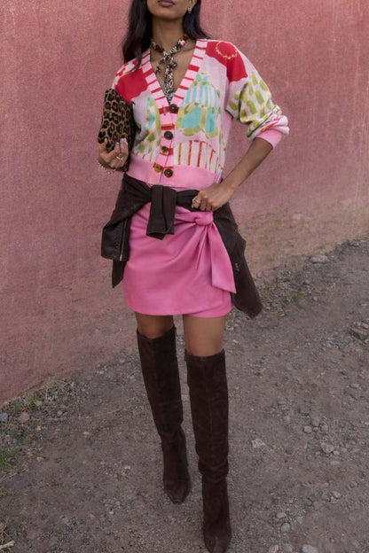 Pink Vegan Leather Mini Jaspre Skirt
