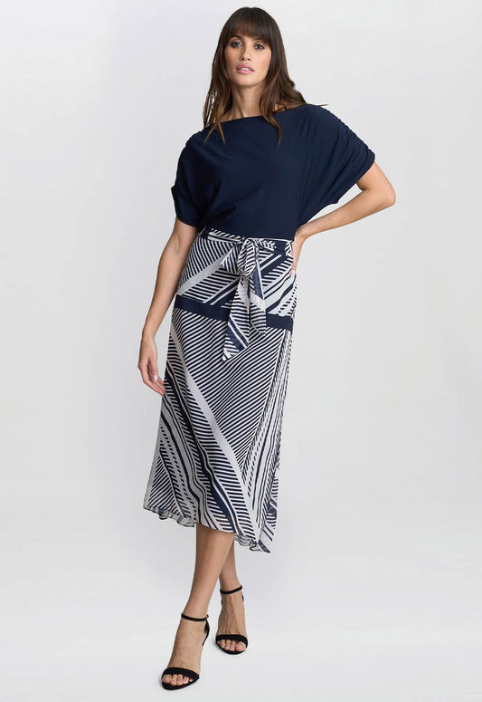 Gina Bacconi Navy Brooke Stripe Dress