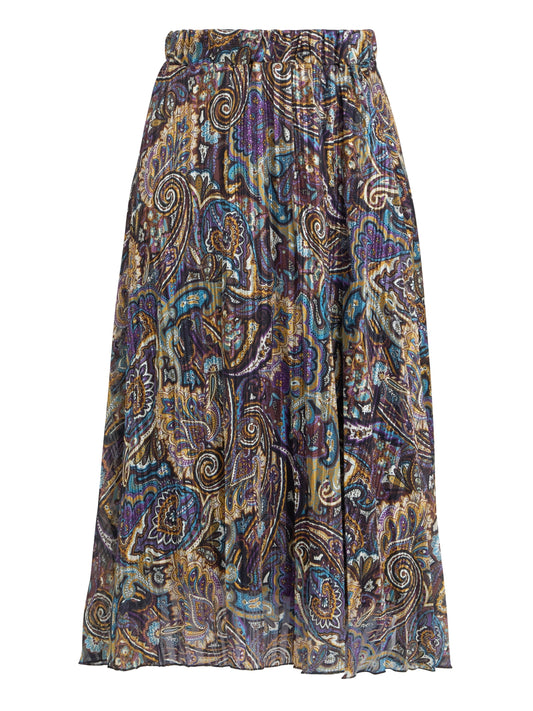 Gina Bacconi Navy Pleated Jacquard Skirt