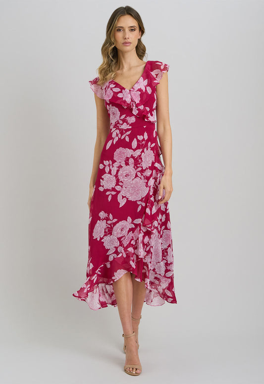 Gina Bacconi Red and White Marilyn Floral Print  Yoryu Dress